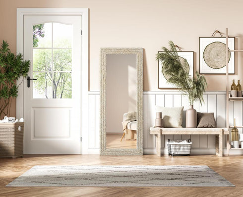 Elegant Lighting Marlowe Rectangle Cornhusk Mirror 24x60 Inch in Linen White Model: MR4A2460LN