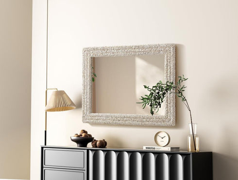 Elegant Lighting Marlowe Rectangle Cornhusk Mirror 27x36 Inch in Linen White Model: MR4A2736LN