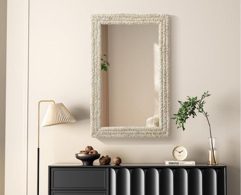 Elegant Lighting Marlowe Rectangle Cornhusk Mirror 27x42 Inch in Linen White Model: MR4A2742LN