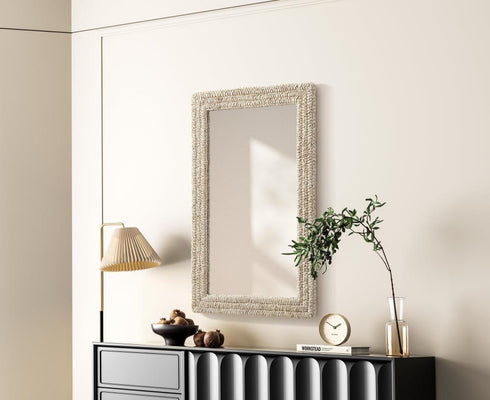 Elegant Lighting Marlowe Rectangle Cornhusk Mirror 27x42 Inch in Linen White Model: MR4A2742LN