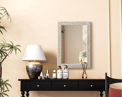 Elegant Lighting Marlowe Rectangle Cornhusk Mirror 30x42 Inch in Linen White Model: MR4A3042LN