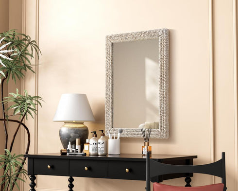 Elegant Lighting Marlowe Rectangle Cornhusk Mirror 30x42 Inch in Linen White Model: MR4A3042LN