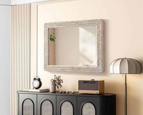 Elegant Lighting Marlowe Rectangle Cornhusk Mirror 30x42 Inch in Linen White Model: MR4A3042LN