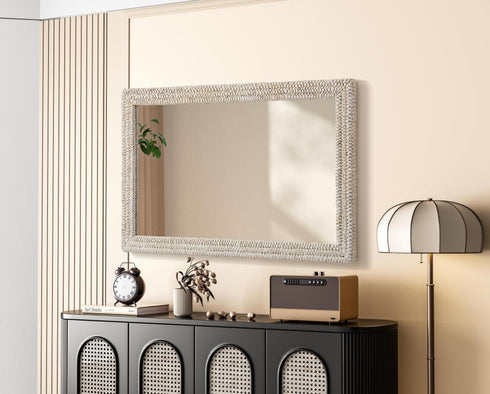 Elegant Lighting Marlowe Rectangle Cornhusk Mirror 35x55 Inch in Linen White Model: MR4A3555LN