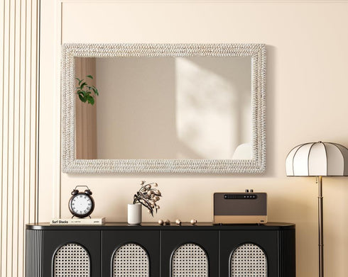 Elegant Lighting Marlowe Rectangle Cornhusk Mirror 35x55 Inch in Linen White Model: MR4A3555LN