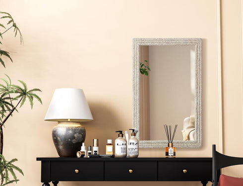 Elegant Lighting Marlowe Rectangle Cornhusk Mirror 35x55 Inch in Linen White Model: MR4A3555LN