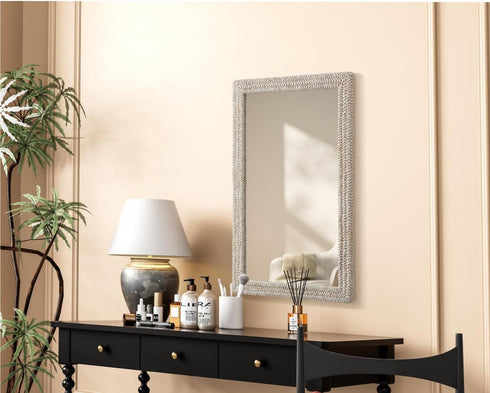 Elegant Lighting Marlowe Rectangle Cornhusk Mirror 35x55 Inch in Linen White Model: MR4A3555LN