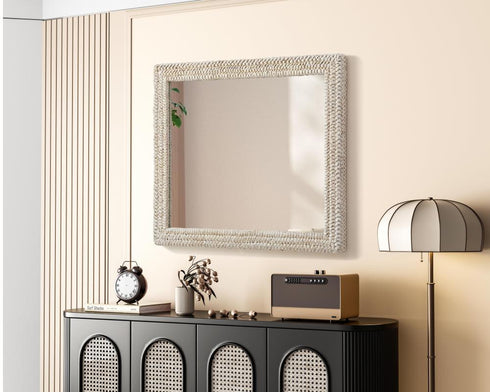 Elegant Lighting Marlowe Rectangle Cornhusk Mirror 36x42 Inch in Linen White Model: MR4A3642LN