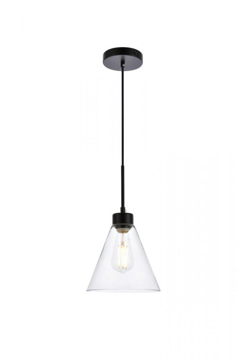 Elegant Lighting Mera 1 light black pendant in Black and Clear Finish Model: LD2501BK