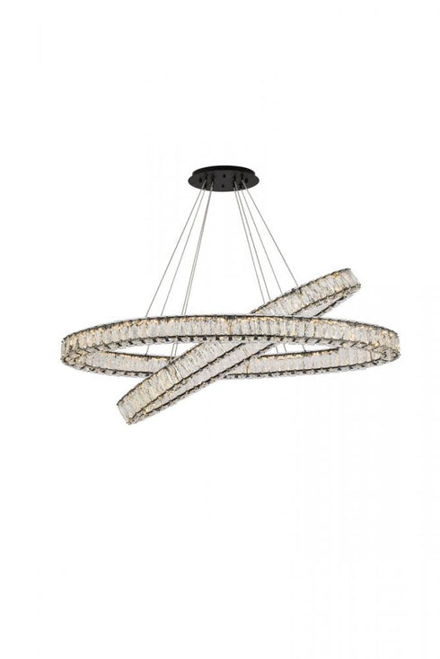 Elegant Lighting Monroe 48 Inch LED Oval Double Ring Pendant in Black Model: 3503D48BK