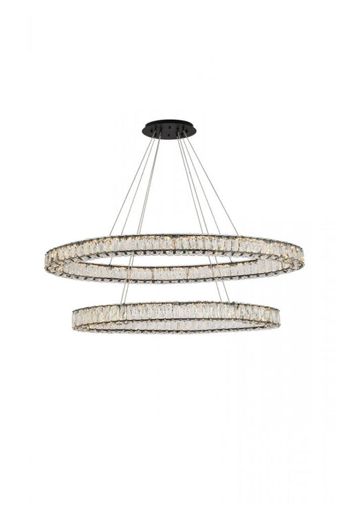 Elegant Lighting Monroe 48 Inch LED Oval Double Ring Pendant in Black Model: 3503D48BK