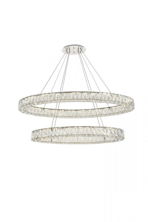 Elegant Lighting Monroe 48 Inch LED Oval Double Ring Pendant in Black Model: 3503D48BK