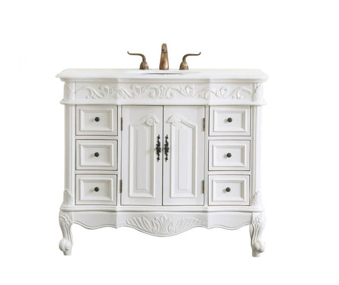 Elegant Lighting Oakland 42 Inch Single Bathroom Vanity in Antique White with Ivory White Engineered Marble Model: VF38842AW-VW