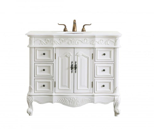 Elegant Lighting Oakland 42 Inch Single Bathroom Vanity in Antique White with Ivory White Engineered Marble Model: VF38842AW-VW