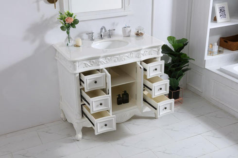 Elegant Lighting Oakland 42 Inch Single Bathroom Vanity in Antique White with Ivory White Engineered Marble Model: VF38842AW-VW