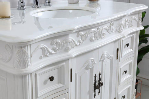 Elegant Lighting Oakland 42 Inch Single Bathroom Vanity in Antique White with Ivory White Engineered Marble Model: VF38842AW-VW