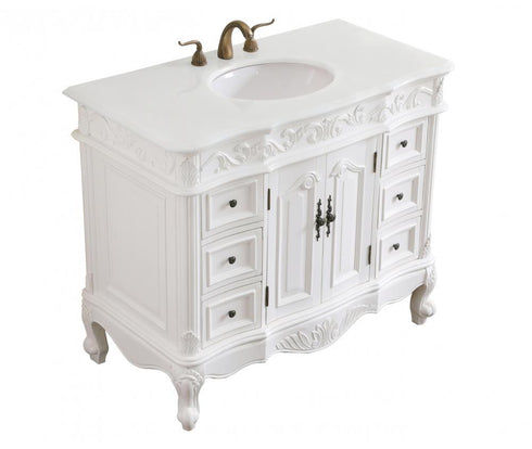 Elegant Lighting Oakland 42 Inch Single Bathroom Vanity in Antique White with Ivory White Engineered Marble Model: VF38842AW-VW