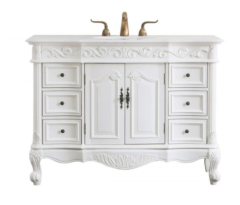 Elegant Lighting Oakland 48 Inch Single Bathroom Vanity in Antique White with Ivory White Engineered Marble Model: VF38848AW-VW