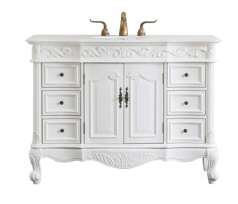 Elegant Lighting Oakland 48 Inch Single Bathroom Vanity in Antique White with Ivory White Engineered Marble Model: VF38848AW-VW