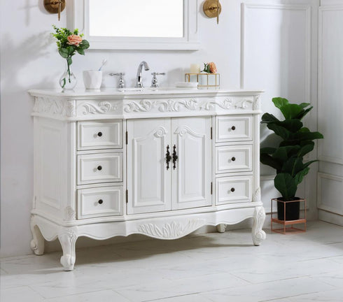 Elegant Lighting Oakland 48 Inch Single Bathroom Vanity in Antique White with Ivory White Engineered Marble Model: VF38848AW-VW