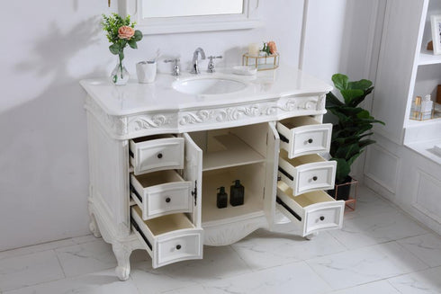 Elegant Lighting Oakland 48 Inch Single Bathroom Vanity in Antique White with Ivory White Engineered Marble Model: VF38848AW-VW