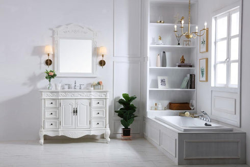 Elegant Lighting Oakland 48 Inch Single Bathroom Vanity in Antique White with Ivory White Engineered Marble Model: VF38848AW-VW