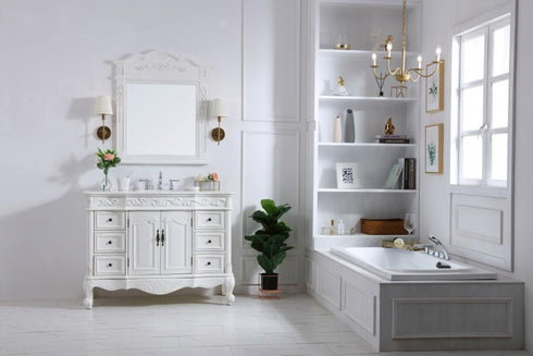 Elegant Lighting Oakland 48 Inch Single Bathroom Vanity in Antique White with Ivory White Engineered Marble Model: VF38848AW-VW