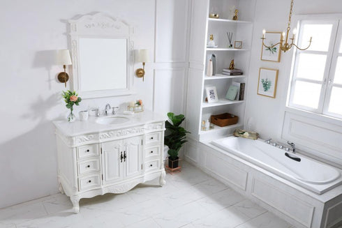Elegant Lighting Oakland 48 Inch Single Bathroom Vanity in Antique White with Ivory White Engineered Marble Model: VF38848AW-VW