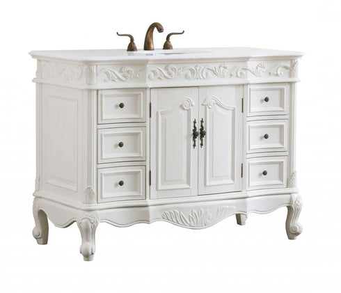 Elegant Lighting Oakland 48 Inch Single Bathroom Vanity in Antique White with Ivory White Engineered Marble Model: VF38848AW-VW