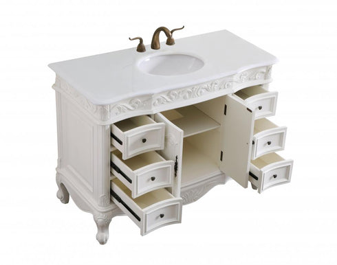 Elegant Lighting Oakland 48 Inch Single Bathroom Vanity in Antique White with Ivory White Engineered Marble Model: VF38848AW-VW