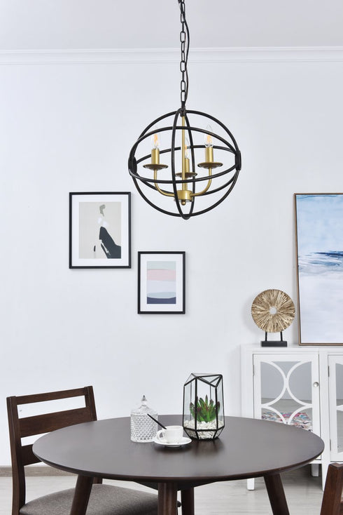 Elegant Lighting Octavia 3 light in Brass and Dark Brown Pendant Model: LD4006D14BRD