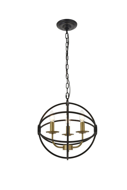 Elegant Lighting Octavia 3 light in Brass and Dark Brown Pendant Model: LD4006D14BRD