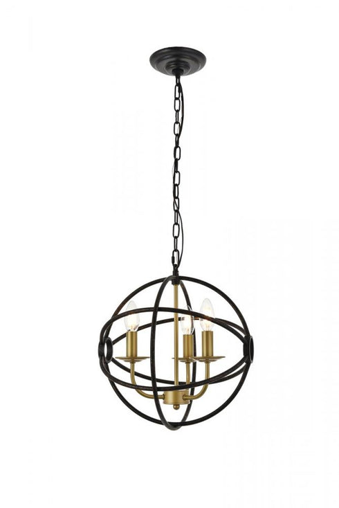 Elegant Lighting Octavia 3 light in Brass and Dark Brown Pendant Model: LD4006D14BRD