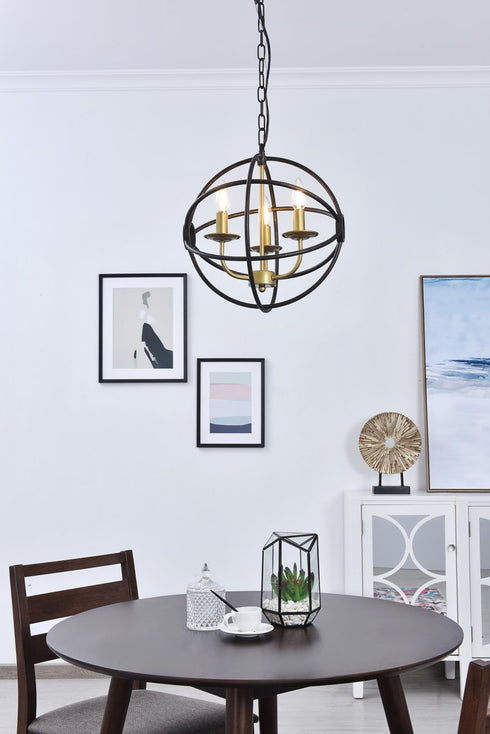 Elegant Lighting Octavia 3 light in Brass and Dark Brown Pendant Model: LD4006D14BRD