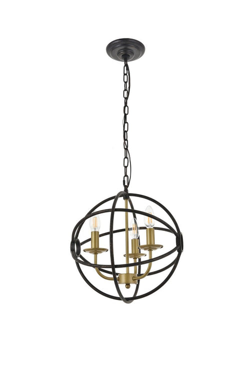 Elegant Lighting Octavia 3 light in Brass and Dark Brown Pendant Model: LD4006D14BRD