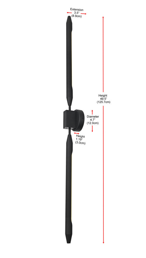 Elegant Lighting Odin 2 Light Wall Sconce W4.9 Inch E3.5 Inch H49.5 Inch in Black Model: OD401W50BK