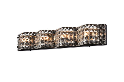 Elegant Lighting Ollie 4 light bath sconce in black with clear crystals in Black and Clear Finish Model: LD7017BK