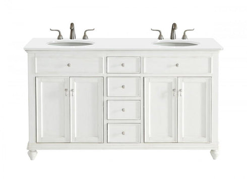 Elegant Lighting Otto 60 Inch Double Bathroom Vanity in Antique White with Ivory White Engineered Marble Model: VF12360DAW-VW