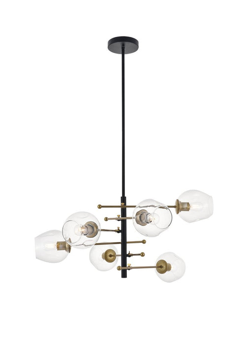 Elegant Lighting Paragon 6 light Matte Black and Brass Pendant in Matte Black and Brass and Clear Finish Model: LD5053D32BRB