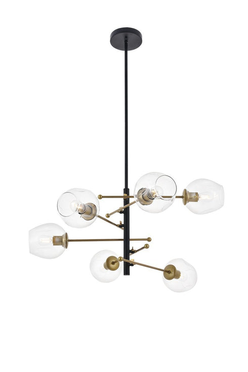 Elegant Lighting Paragon 6 light Matte Black and Brass Pendant in Matte Black and Brass and Clear Finish Model: LD5053D32BRB