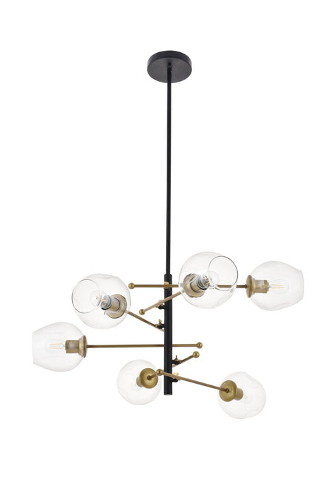 Elegant Lighting Paragon 6 light Matte Black and Brass Pendant in Matte Black and Brass and Clear Finish Model: LD5053D32BRB