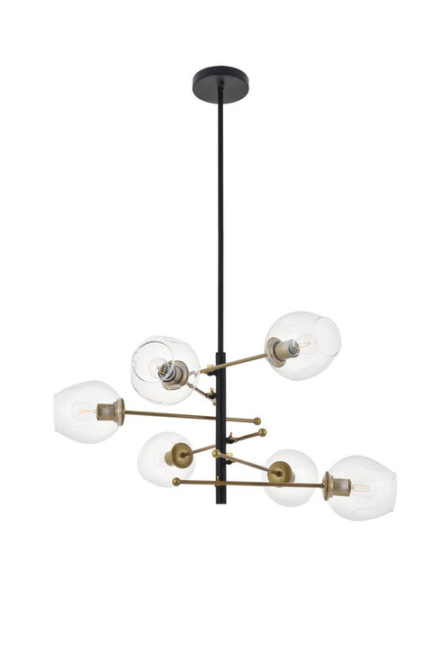 Elegant Lighting Paragon 6 light Matte Black and Brass Pendant in Matte Black and Brass and Clear Finish Model: LD5053D32BRB