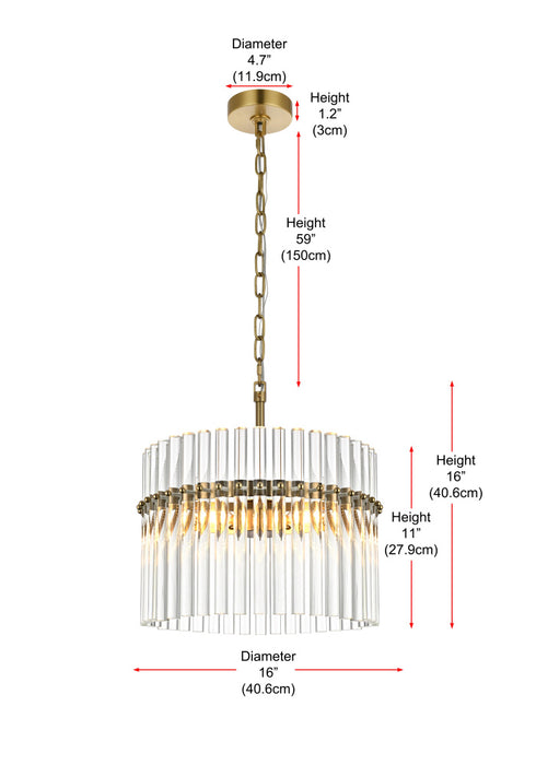 Elegant Lighting Paulina 3 Light Pendant D16 Inch x H16 Inch L3 in Satin Gold Model: LD925D16SG