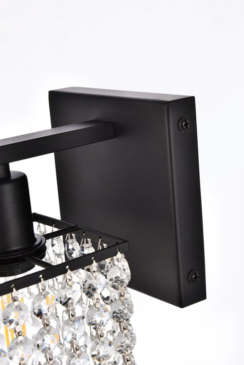 Elegant Lighting Phineas 1 light bath sconce in black with clear crystals in Black and Clear Finish Model: LD7006BK