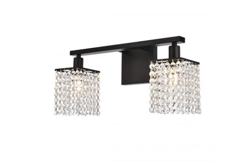 Elegant Lighting Phineas 2 lights bath sconce in black with clear crystals in Black and Clear Finish Model: LD7008BK
