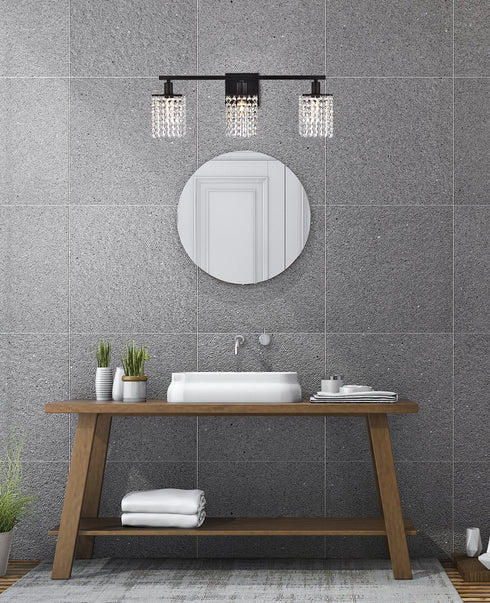 Elegant Lighting Phineas 3 lights bath sconce in black with clear crystals in Black and Clear Finish Model: LD7010BK