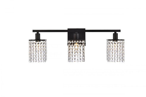 Elegant Lighting Phineas 3 lights bath sconce in black with clear crystals in Black and Clear Finish Model: LD7010BK