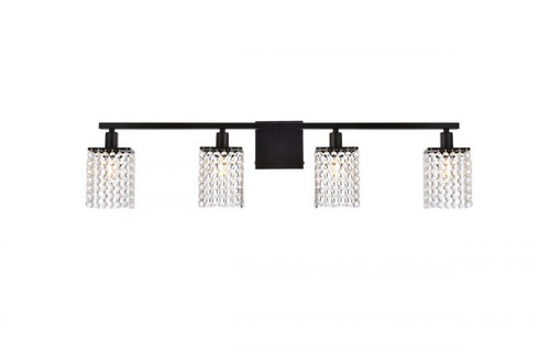 Elegant Lighting Phineas 4 lights bath sconce in black with clear crystals in Black and Clear Finish Model: LD7012BK