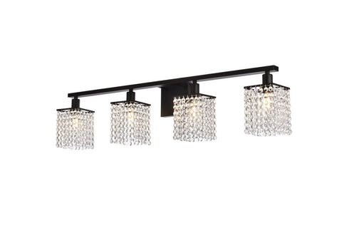 Elegant Lighting Phineas 4 lights bath sconce in black with clear crystals in Black and Clear Finish Model: LD7012BK