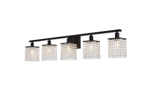 Elegant Lighting Phineas 5 lights bath sconce in black with clear crystals in Black and Clear Finish Model: LD7014BK
